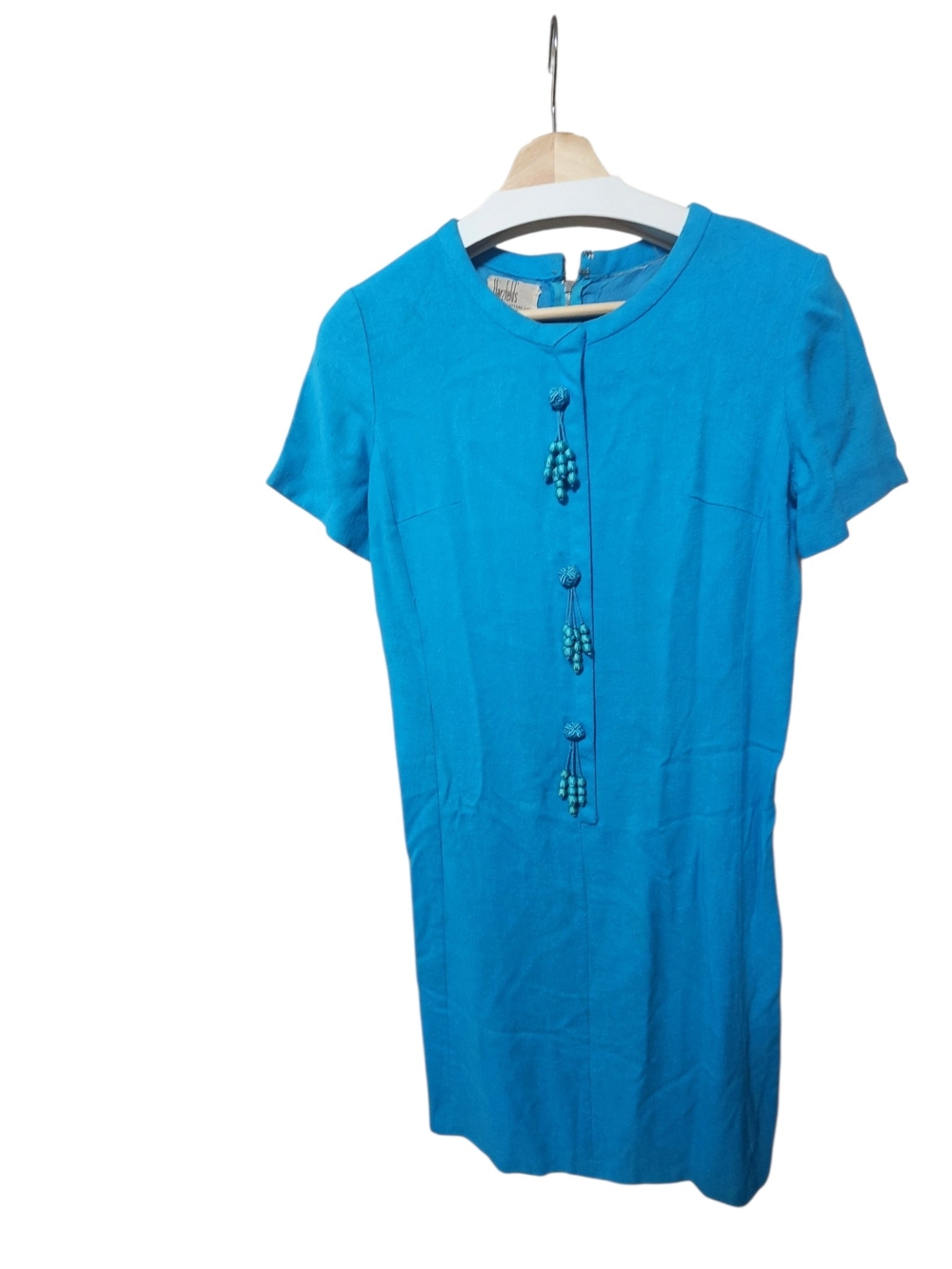Vintage 1960s Harzfeld's Kansas City Mod Shift Dress - Turquoise Clusters - Picture 4 of 13